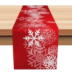 Aperturee - Aperturee White Snowflakes Bokeh Red Christmas Table Runner