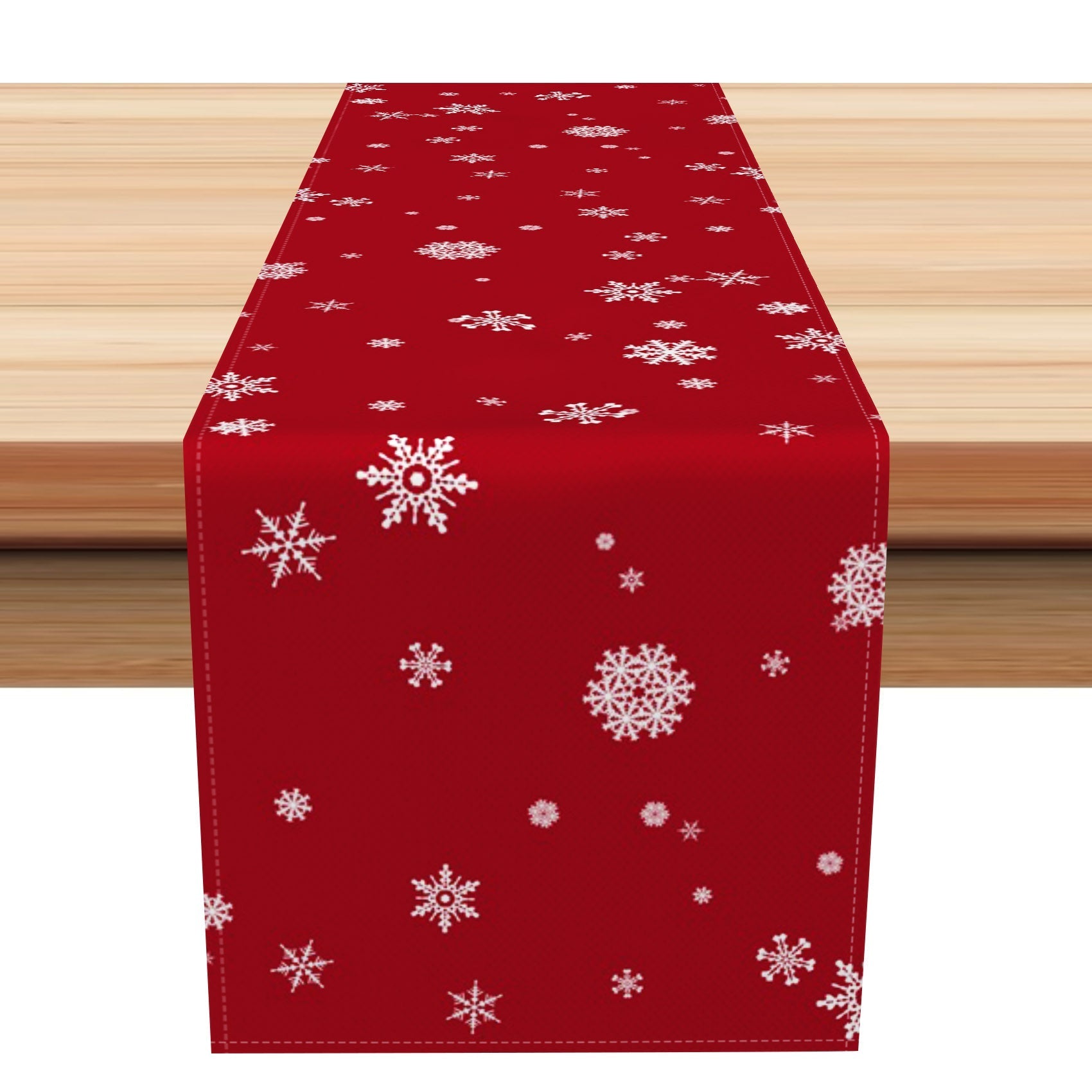 Aperturee - Aperturee White Snowflakes Red Merry Christmas Table Runner