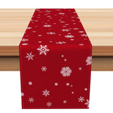 Aperturee - Aperturee White Snowflakes Red Merry Christmas Table Runner