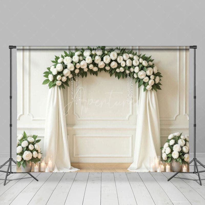 Aperturee - Aperturee White Tulle And Roses Floral Arch Wedding Backdrop