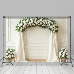 Aperturee - Aperturee White Tulle And Roses Floral Arch Wedding Backdrop
