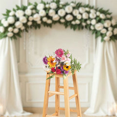Aperturee - Aperturee White Tulle And Roses Floral Arch Wedding Backdrop