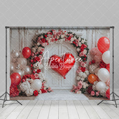 Aperturee - Aperturee White Vintage Wall Floral Balloons Romantic Backdrop