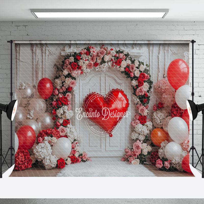 Aperturee - Aperturee White Vintage Wall Floral Balloons Romantic Backdrop