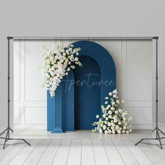 Aperturee - Aperturee White Wall Blue Arch Floral Wedding Photo Backdrop