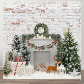 Aperturee - Aperturee White Wall Brick Christmas Tension Fabric Backdrop