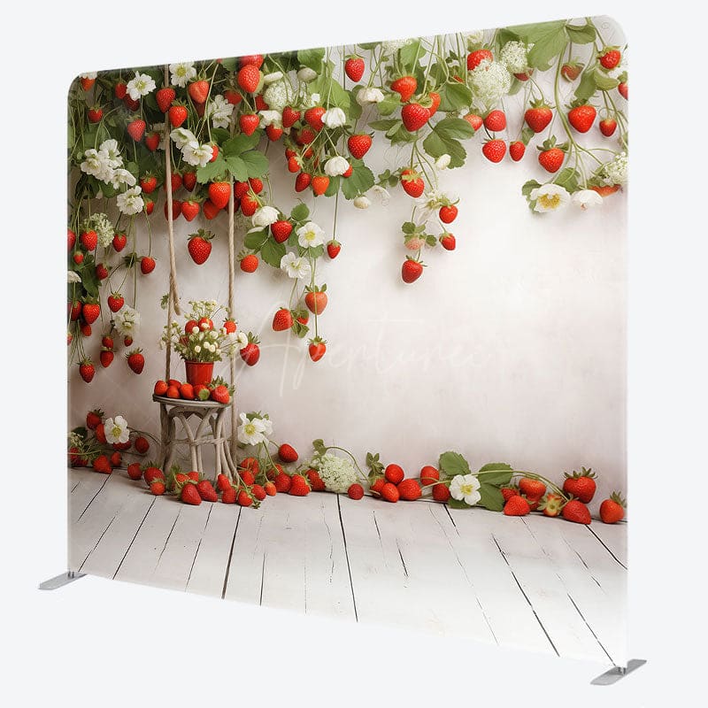 Aperturee - Aperturee White Wall Floral Strawberry Pillow Cover Backdrop