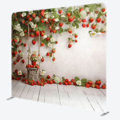 Aperturee - Aperturee White Wall Floral Strawberry Pillow Cover Backdrop