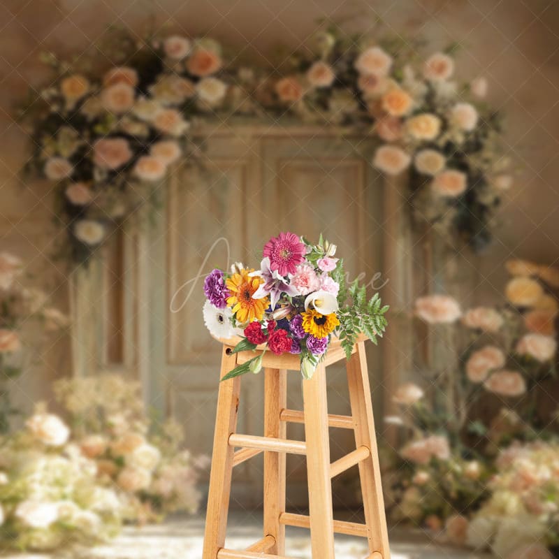 Aperturee - Aperturee White Wall Flower Spring Photography Studio Backdrop