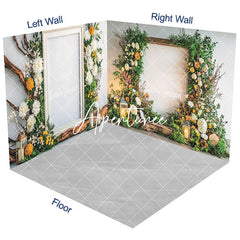 Aperturee - Aperturee White Wall Greenery Floral Frame Room Set Backdrop