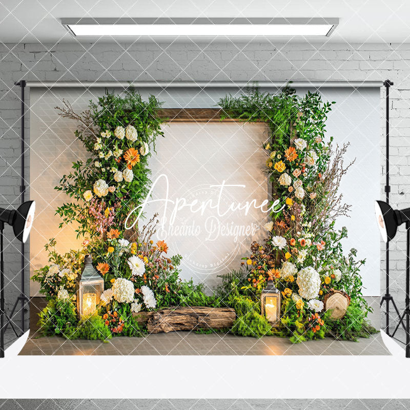 Aperturee - Aperturee White Wall Greenery Floral Frame Room Set Backdrop