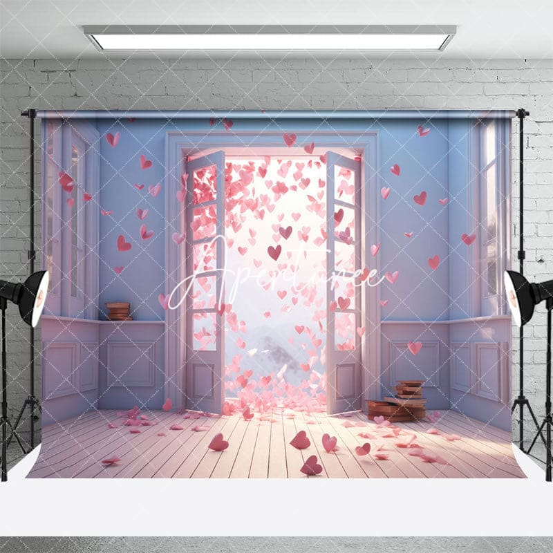 Aperturee - Aperturee White Wall Romantic Pink Hearts Door Photo Backdrop