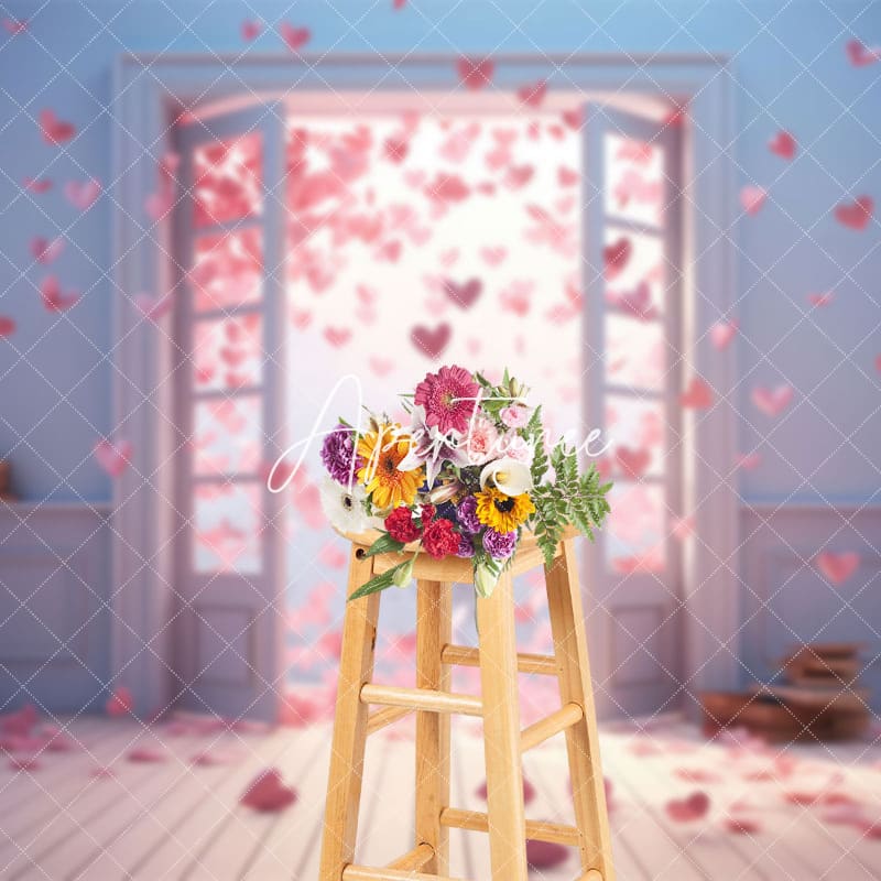 Aperturee - Aperturee White Wall Romantic Pink Hearts Door Photo Backdrop