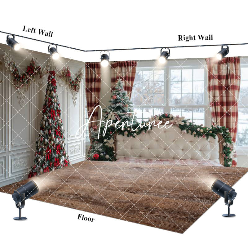 Aperturee - Aperturee White Wall Window Scene Christmas Room Set Backdrop