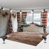 Aperturee - Aperturee White Wall Window Scene Christmas Room Set Backdrop
