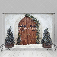Aperturee - Aperturee White Wall Xmas Tree Wood Cowboy Holiday Backdrop