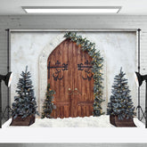 Aperturee - Aperturee White Wall Xmas Tree Wood Cowboy Holiday Backdrop