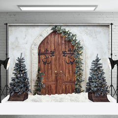 Aperturee - Aperturee White Wall Xmas Tree Wood Cowboy Holiday Backdrop