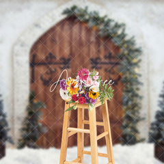 Aperturee - Aperturee White Wall Xmas Tree Wood Cowboy Holiday Backdrop