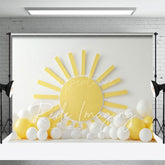 Aperturee - Aperturee White Wall Yellow Sun Balloons Cake Smash Backdrop