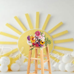 Aperturee - Aperturee White Wall Yellow Sun Balloons Cake Smash Backdrop
