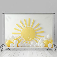 Aperturee - Aperturee White Wall Yellow Sun Balloons Cake Smash Backdrop