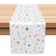 Aperturee - Aperturee White Wildflower Spring Dining Table Runner for Minimalist Botanical and Modern Farmhouse Kitchen
