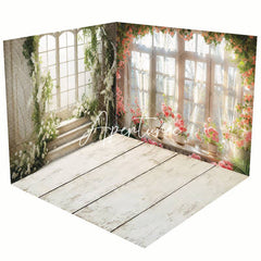 Aperturee - Aperturee White Window Geenery Scene Wedding Room Set Backdrop