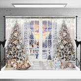 Aperturee - Aperturee White Window Sunset Tree Elk Snow Christmas Backdrop