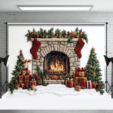 Aperturee - Aperturee White Winter Christmas Decor House Holiday Backdrop