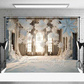 Aperturee - Aperturee White Winter Window Backdrop Hanging Paper Snowflakes Snow Floor Bright Room Photo Background