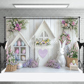 Aperturee - Aperturee White Wood Wall Eggs Bunny Floral Easter Backdrop