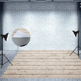 Aperturee - Aperturee White Wooden Mottled Fabric Floor Backdrop For Photo