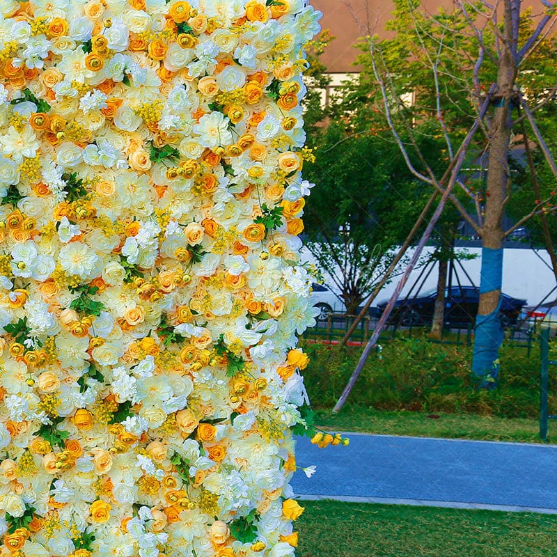 Aperturee - Aperturee White Yellow Green Leaf Artificial Flower Wall