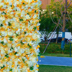 Aperturee - Aperturee White Yellow Green Leaf Artificial Flower Wall