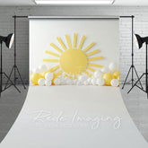 Aperturee - Aperturee White Yellow Sun Balloons Cake Smash Sweep Backdrop