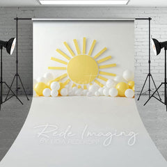 Aperturee - Aperturee White Yellow Sun Balloons Cake Smash Sweep Backdrop