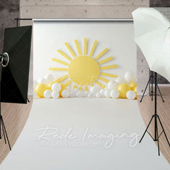 Aperturee - Aperturee White Yellow Sun Balloons Cake Smash Sweep Backdrop