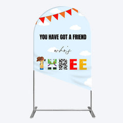 Aperturee - Aperturee Whos Three Blue Sky Toy Happy Birthday Arch Backdrop