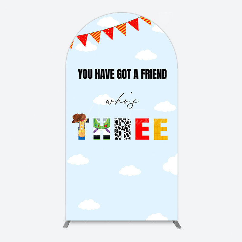 Aperturee - Aperturee Whos Three Blue Sky Toy Happy Birthday Arch Backdrop