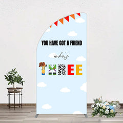 Aperturee - Aperturee Whos Three Blue Sky Toy Happy Birthday Half Moon Arch Backdrop
