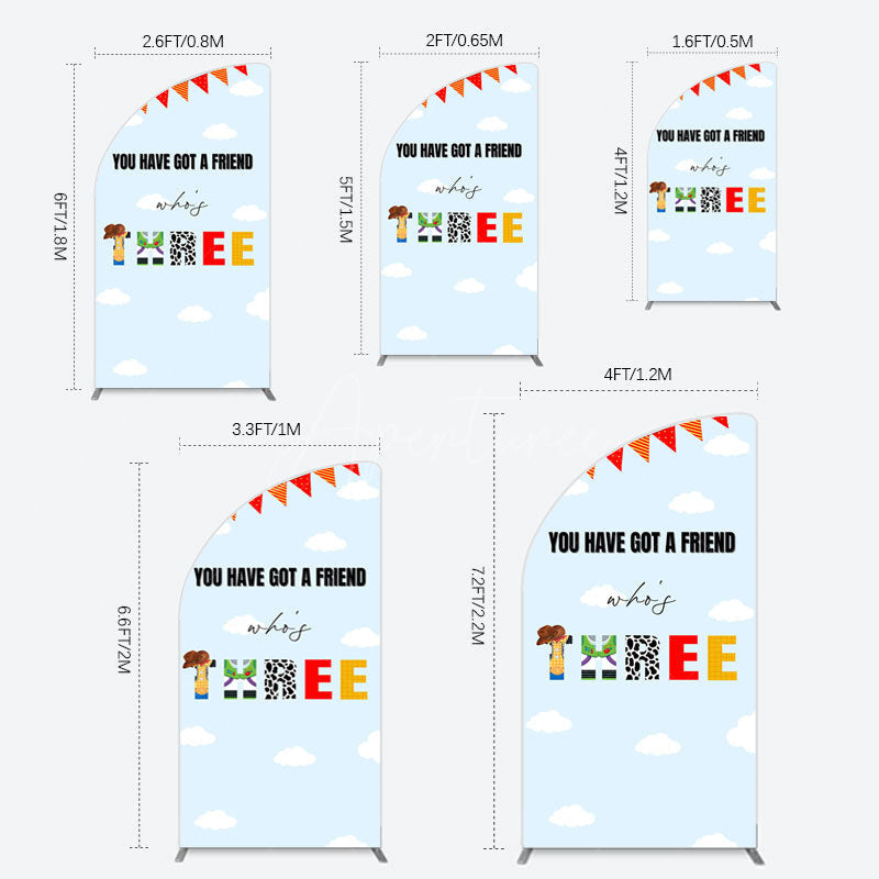 Aperturee - Aperturee Whos Three Blue Sky Toy Happy Birthday Half Moon Arch Backdrop