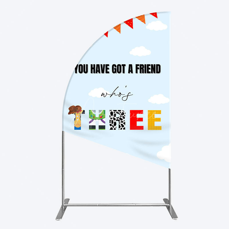 Aperturee - Aperturee Whos Three Blue Sky Toy Happy Birthday Half Moon Arch Backdrop