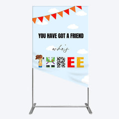 Aperturee - Aperturee Whos Three Blue Sky Toy Happy Birthday Rectangle Backdrop