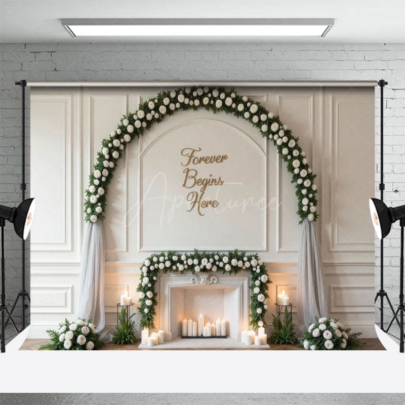 Aperturee - Aperturee Whtie Roses Greenery Wedding Arch Sweet Backdrop