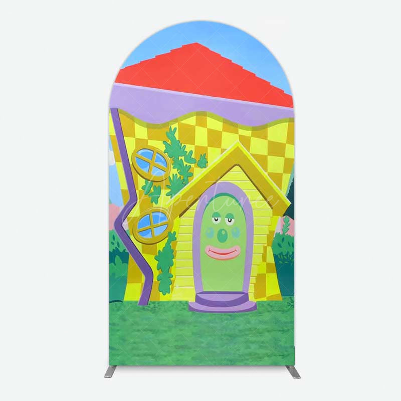 Aperturee Aperturee Wiggle House Cartoon Kids Birthday Arch Backdrop