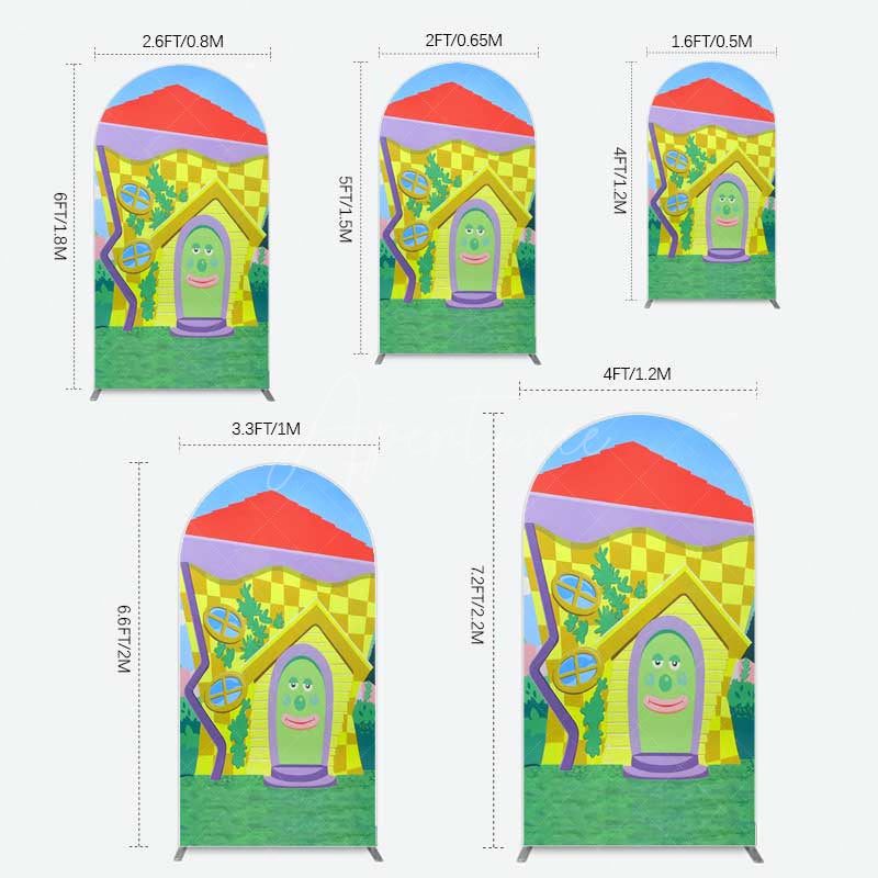 Aperturee Aperturee Wiggle House Cartoon Kids Birthday Arch Backdrop