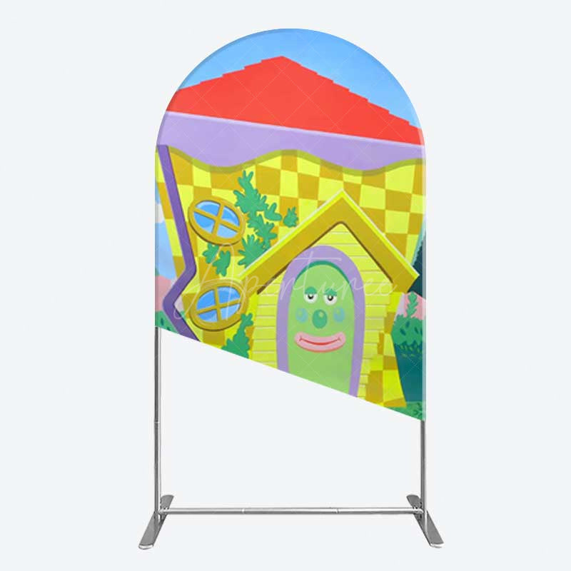 Aperturee Aperturee Wiggle House Cartoon Kids Birthday Arch Backdrop