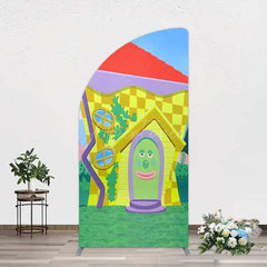 Aperturee Aperturee Wiggle House Cartoon Kids Birthday Half Moon Arch Backdrop