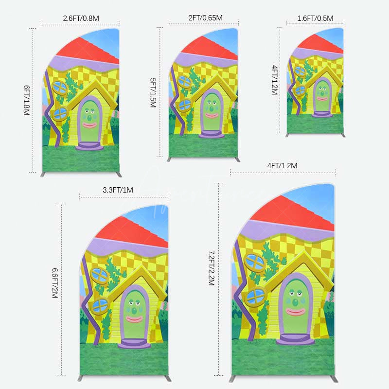 Aperturee Aperturee Wiggle House Cartoon Kids Birthday Half Moon Arch Backdrop